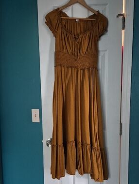 Old Navy Mustard Smocked Maxi Dress with Ruffle Hem